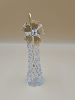 Glass Crystal Bud Vase with Golden Floral Accent